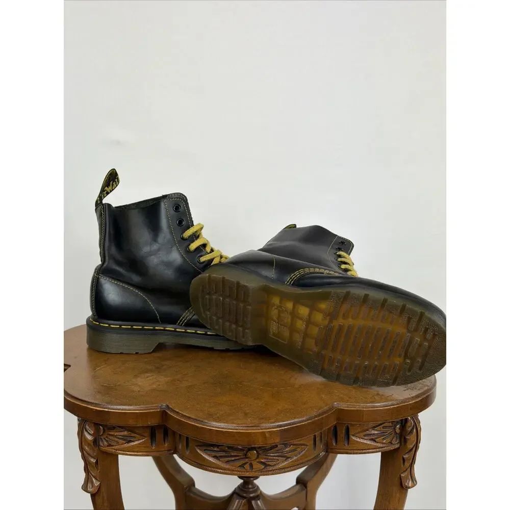 Dr. Martens Black 1460 Pascal 8 Eye Leather Boots Yellow Lace Mens 9 Women's 10 - Picture 2 of 8